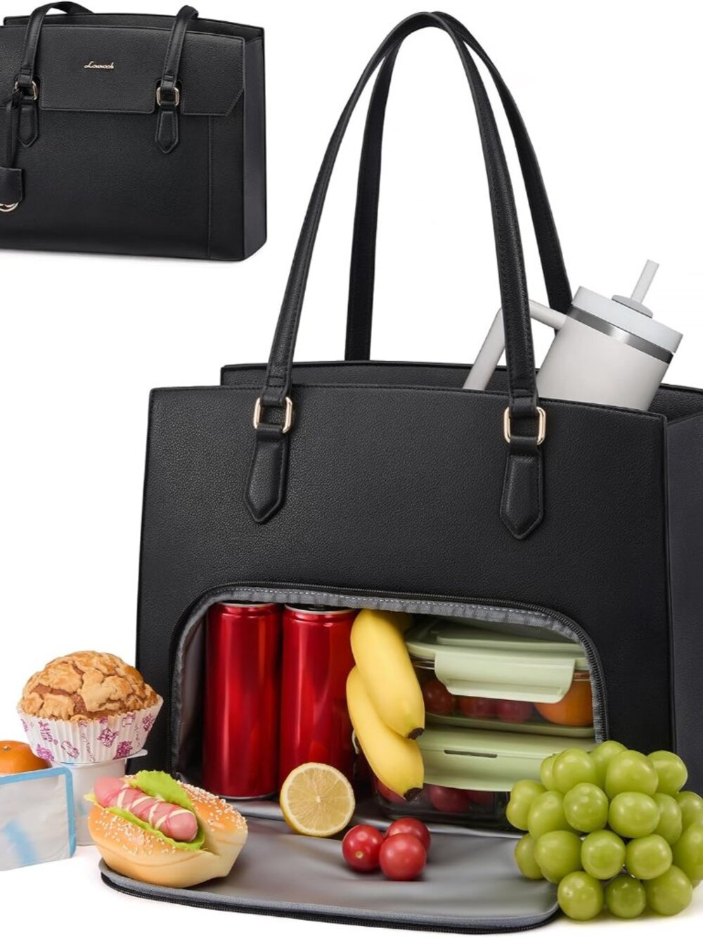 Lunch Tote Bag for Women, 15.6 Inch Laptop Work Bag with Insulated Lunch Compart